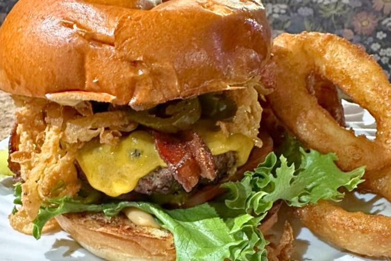 Bacon Cheddar Burger at Mystic Station in Malden, Massachusetts