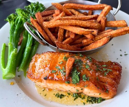 Apricot Ginger Salmon at Cork Bar & Restaurant in Wilkes-Barre, Pennsylvania