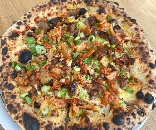 Pork Belly Kimchi Pizza at Hapa Pizza in Beaverton, Oregon