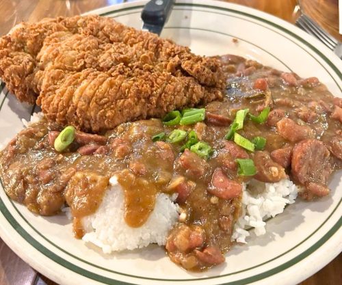 Red Beans & Rice with Fried Chicken at Elsie's Plate & Pie in Baton Rouge, LA