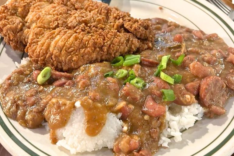 Red Beans & Rice with Fried Chicken at Elsie's Plate & Pie in Baton Rouge, LA