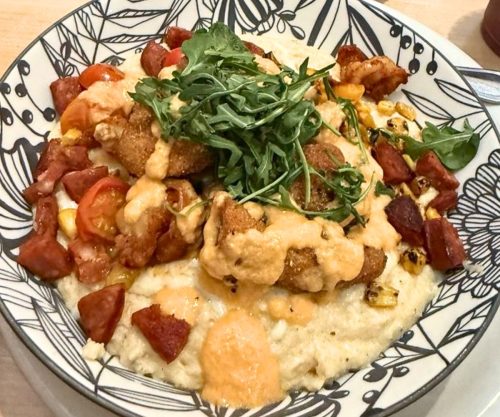 Southern Shrimp & Grits at Wholey Granoly in Bolingbrook, Illinois