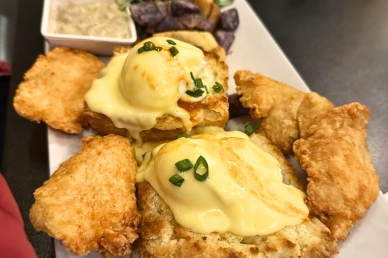 Chicken & Biscuit Benedict at Jam! in Bozeman, Montana