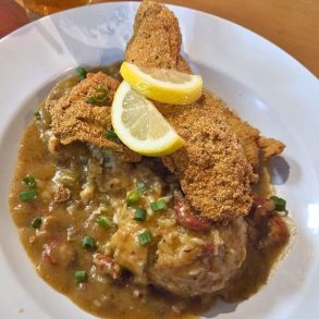 Smothered Cat-Daddy at Linney Breaux's Cajun Eatery in Tahlequah, Oklahoma