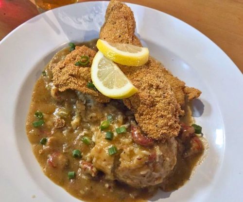 Smothered Cat-Daddy at Linney Breaux's Cajun Eatery in Tahlequah, Oklahoma