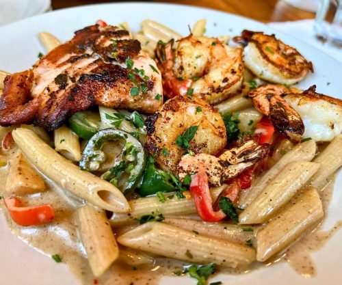 Caribbean "Billy Bones" Pasta at Table on 6th in Bentonville, AR