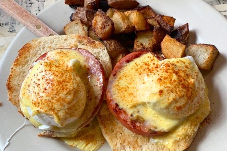 Sneakers Famous Eggs Benedict at Sneakers Bistro in Winooski, Vermont
