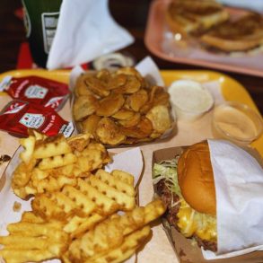 Mighty Fine - Waffle Fries, Fried Pickles, Single Burger
