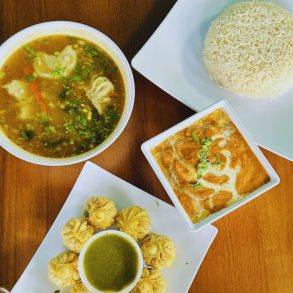 MOMO Kitchen - Fried Momo, Tikka Masala with Rice, Momo Soup with 4 Steamed Chicken Momos