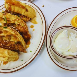Old River Grill at the Marketplace - Korean Chicken & Waffles with Eggs