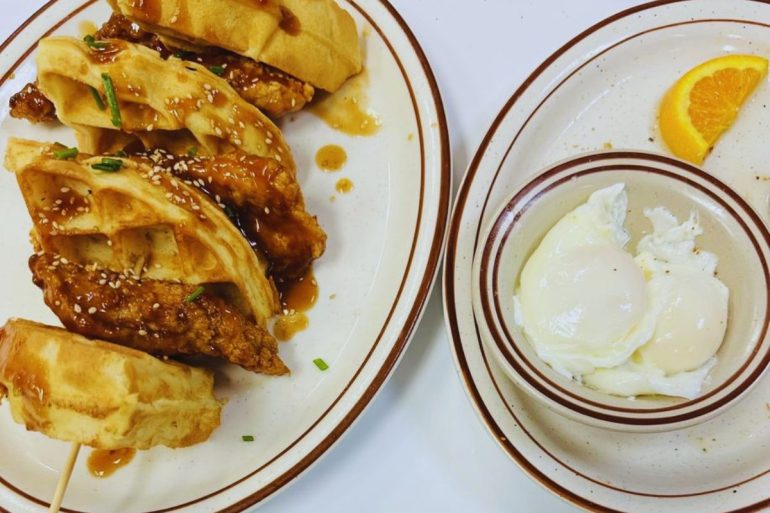 Old River Grill at the Marketplace - Korean Chicken & Waffles with Eggs