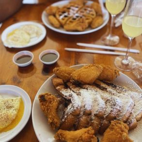 Up For Brunch - Salty Chicken & French Toast over Medium Eggs with Pineapple Mimosas