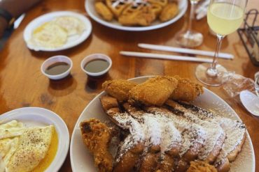 Up For Brunch - Salty Chicken & French Toast over Medium Eggs with Pineapple Mimosas