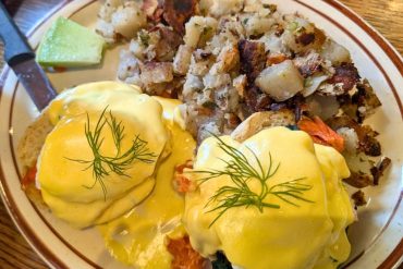 Cape Cod Benedict at Echo Lake Cafe in Bigfork, Montana