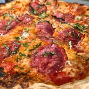 Soppressata Pizza at No Regrets Pizza in Greenwood, Indiana