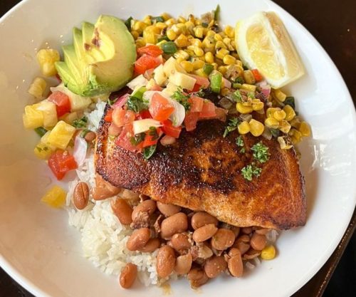 Blackened Salmon Bowl at Dogwoods Kitchen and Bar in Pontiac, Michigan
