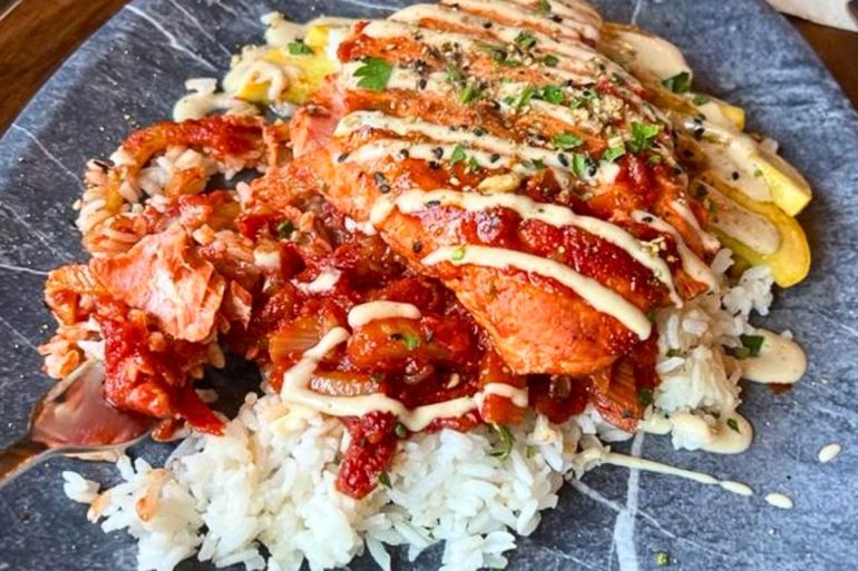 Salmon Sofrito at Tidewater Taphouse in Seward, Alaska