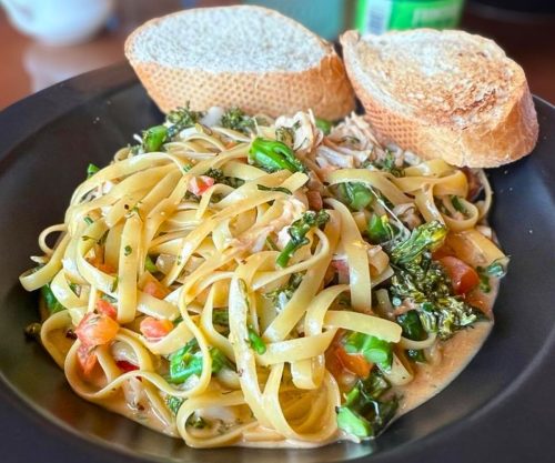Halibut Cheek Fettuccine at Tidewater Taphouse in Seward, Alaska