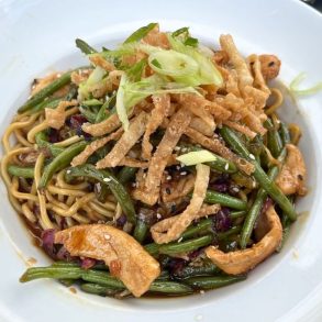 Honey Garlic Noodle Bowl at Whiskey Road Tavern & Grill in Cedar Falls, Iowa