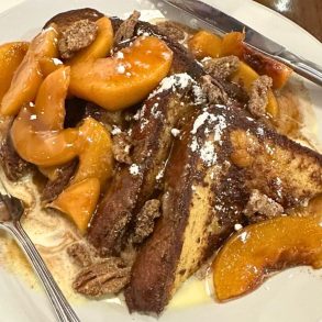 Peaches & Cream French Toast at The Early Bird Eatery in South Bend, Indiana