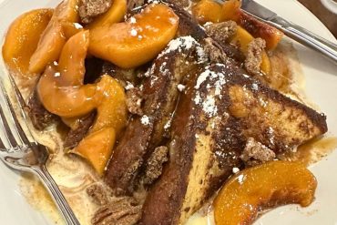 Peaches & Cream French Toast at The Early Bird Eatery in South Bend, Indiana