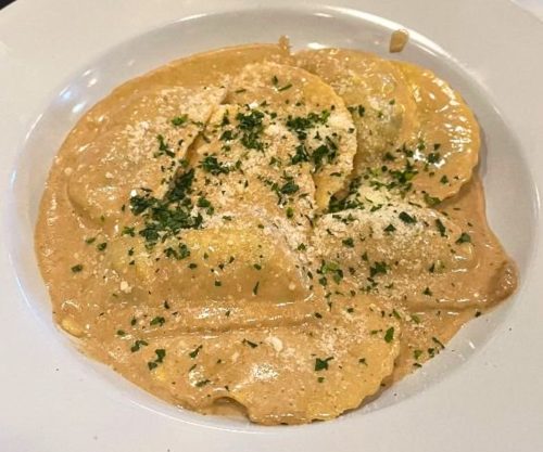 Maddie's Mushroom Ravioli at Marcolino's Italia Restaurant in Reno, Nevada