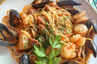 Portuguese Seafood and Linguine at Franny’s Bistro in Camden, Maine