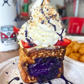 UBE Cheesecake French Toast at Button Up Cafe in Pearl City, Hawaii