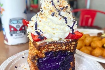 UBE Cheesecake French Toast at Button Up Cafe in Pearl City, Hawaii