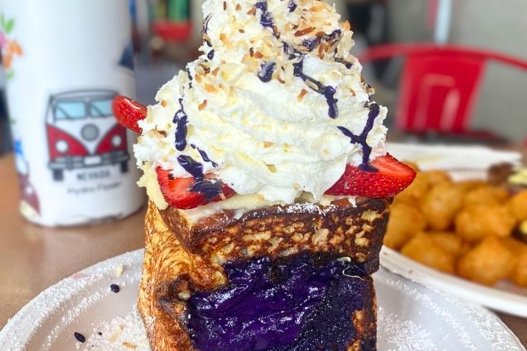 UBE Cheesecake French Toast at Button Up Cafe in Pearl City, Hawaii