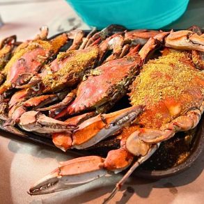 Steamed Blue Crabs at The Surfing Crab in Lewes, Delaware