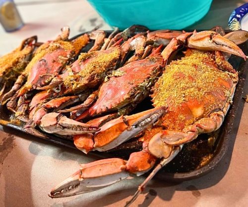 Steamed Blue Crabs at The Surfing Crab in Lewes, Delaware