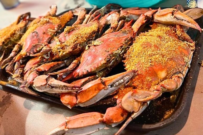 Steamed Blue Crabs at The Surfing Crab in Lewes, Delaware