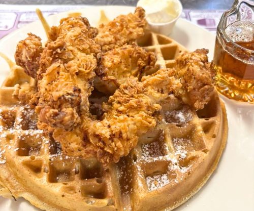 Chicken and Waffles at Four Aces Diner in West Lebanon, NH