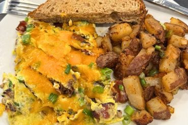 Spicy Bacon Cheeseburger Omelette at The Peachtree Cafe in Lawrenceville, Georgia