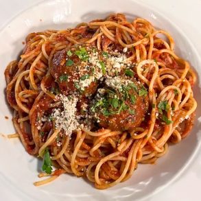 spaghetti with meatballs at Nonna's Kitchen in Spearfish, South Dakota
