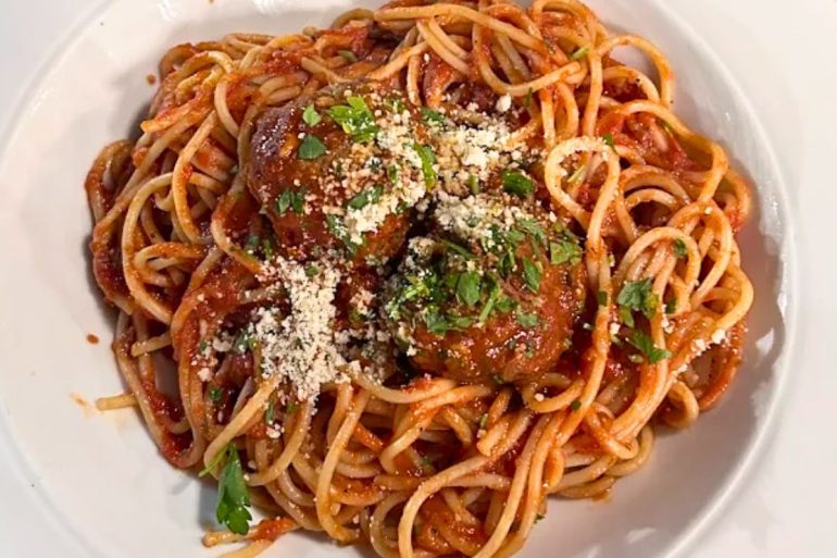 spaghetti with meatballs at Nonna's Kitchen in Spearfish, South Dakota