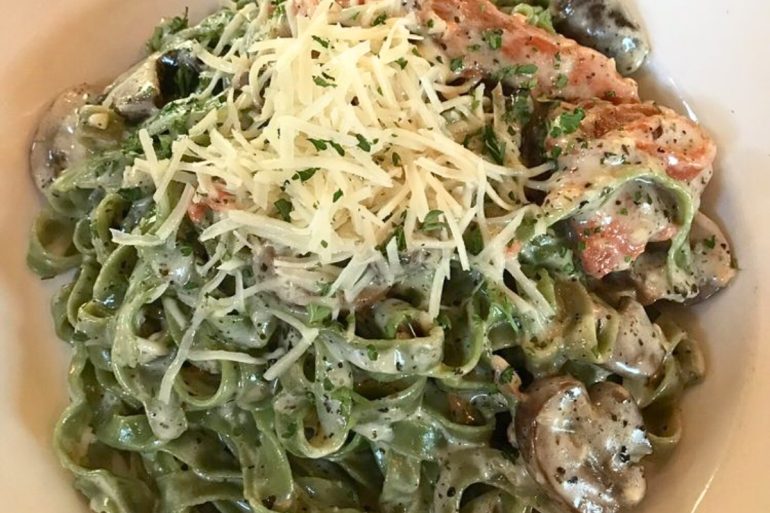 Smoked Salmon Alfredo at Placido's Pasta Shop in Eugene, Oregon