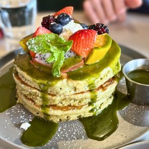 Matcha Pancakes at Kan Kiin Brunch & Thai Eatery in Daly City, CA