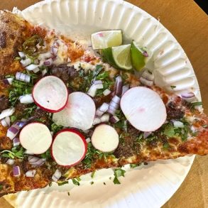 Carne Asada Pizza at Rayo’s Pizza in Hayward, California