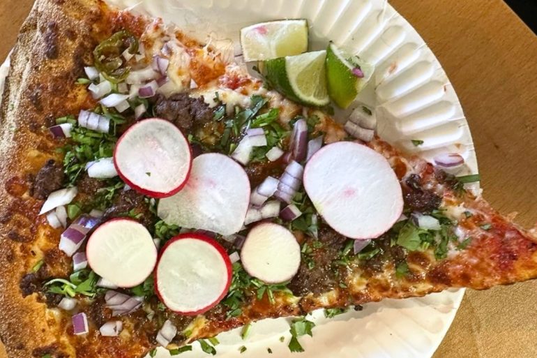 Carne Asada Pizza at Rayo’s Pizza in Hayward, California