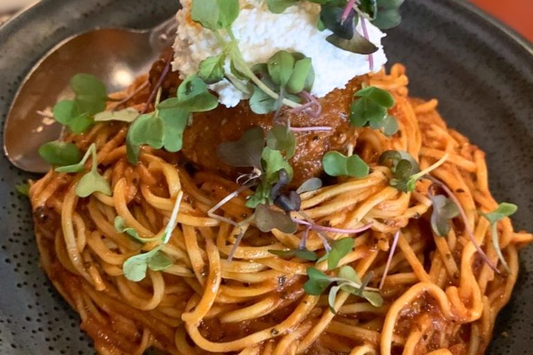 Hand-Cut Spaghetti and Meatball at Albano's Pasta Shop in Valparaiso, Indiana