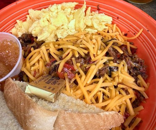 Philly Cheesesteak Breakfast Bowl at Charlotte's Cafe in Berkeley Springs, WV