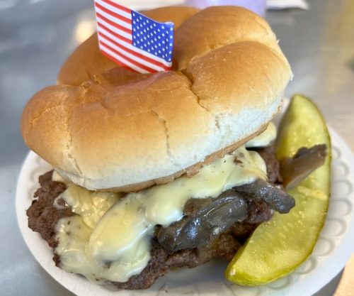 Mushroom & Swiss Burger at Gordy's Hi Hat at Cloquet, MN