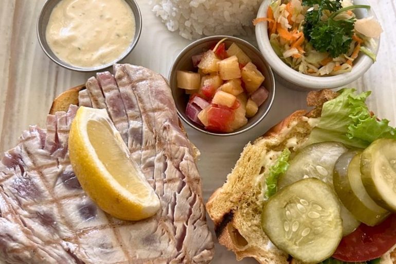 Grilled Fresh Fish Sandwich at Bamboo Restaurant in Hawi, HI