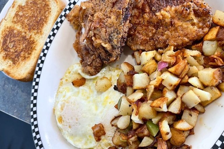 Pork Chop & Eggs at Rutherford's 66 Family Diner in Kingman, AZ