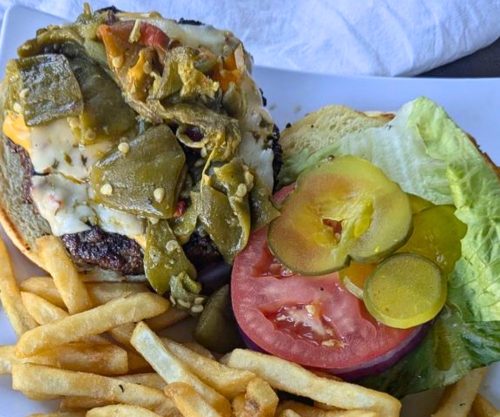 Green Chile Cheeseburger at Yellow Brix Restaurant in Carlsbad, NM
