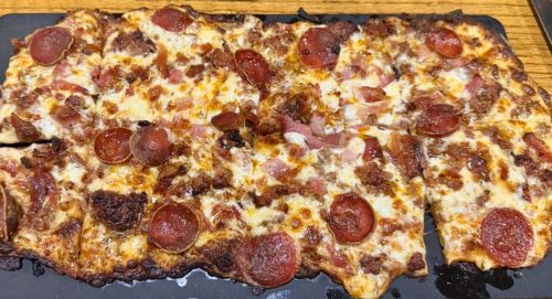 5 meat flatbread at The Quarry Restaurant in Mason City, Iowa