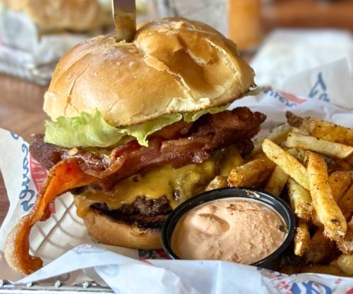 Gambler at Lucky Beaver Bar & Burger in Stateline, Nevada