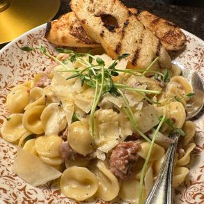 Sweet Pea and Sausage Orecchiette at Fire + Wine in Park Ridge, Illinois